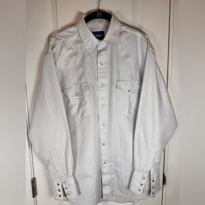 Wrangler Western Pearl Snap Shirt Vintage White Metallic Stripe Men’s M